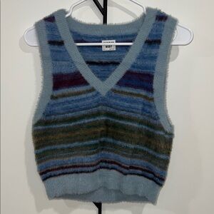 Aritzia Blue and Green Striped V-Neck Sweater Vest
